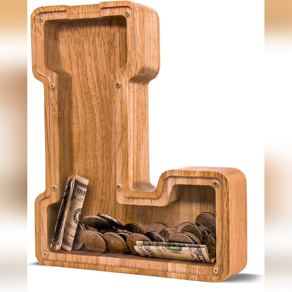 NWT Wooden Letter L Coin Bank